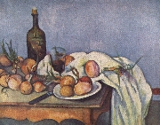Stilleben mit Flasche und Zwiebeln nach C�zanne